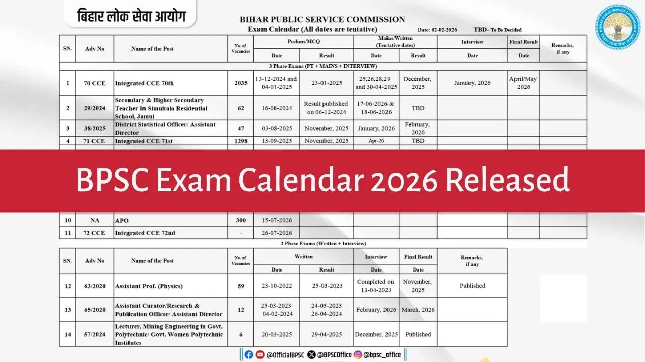 BPSC Exam Calendar 2026