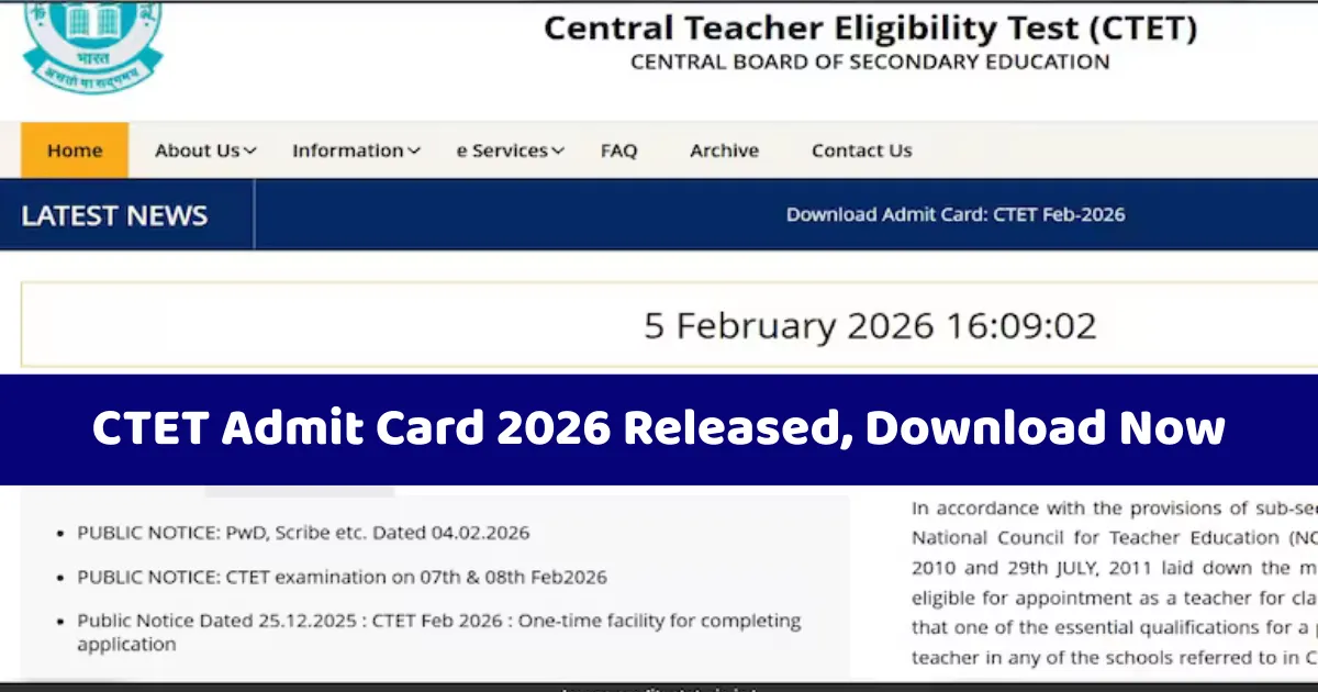 CTET Admit Card 2026 Released, Download Directly Link Here