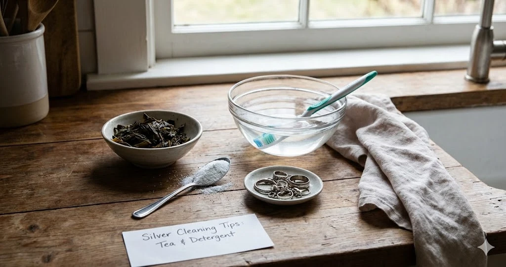 Silver Jewelry Cleaning Tips with Tea Leaves and Detergent